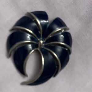 Vintage 1970s Blue Navy and Silver Brooch